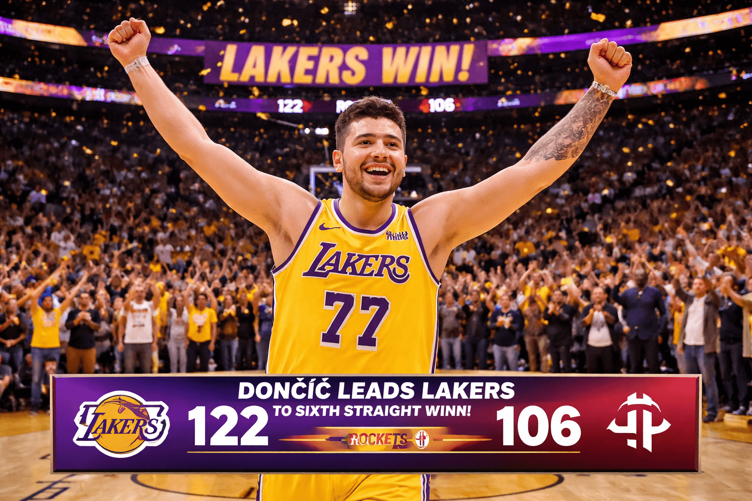 Doncic Lakers'ı Rockets Karşısında Üst Üste Altıncı Galibiyetine Taşıdı