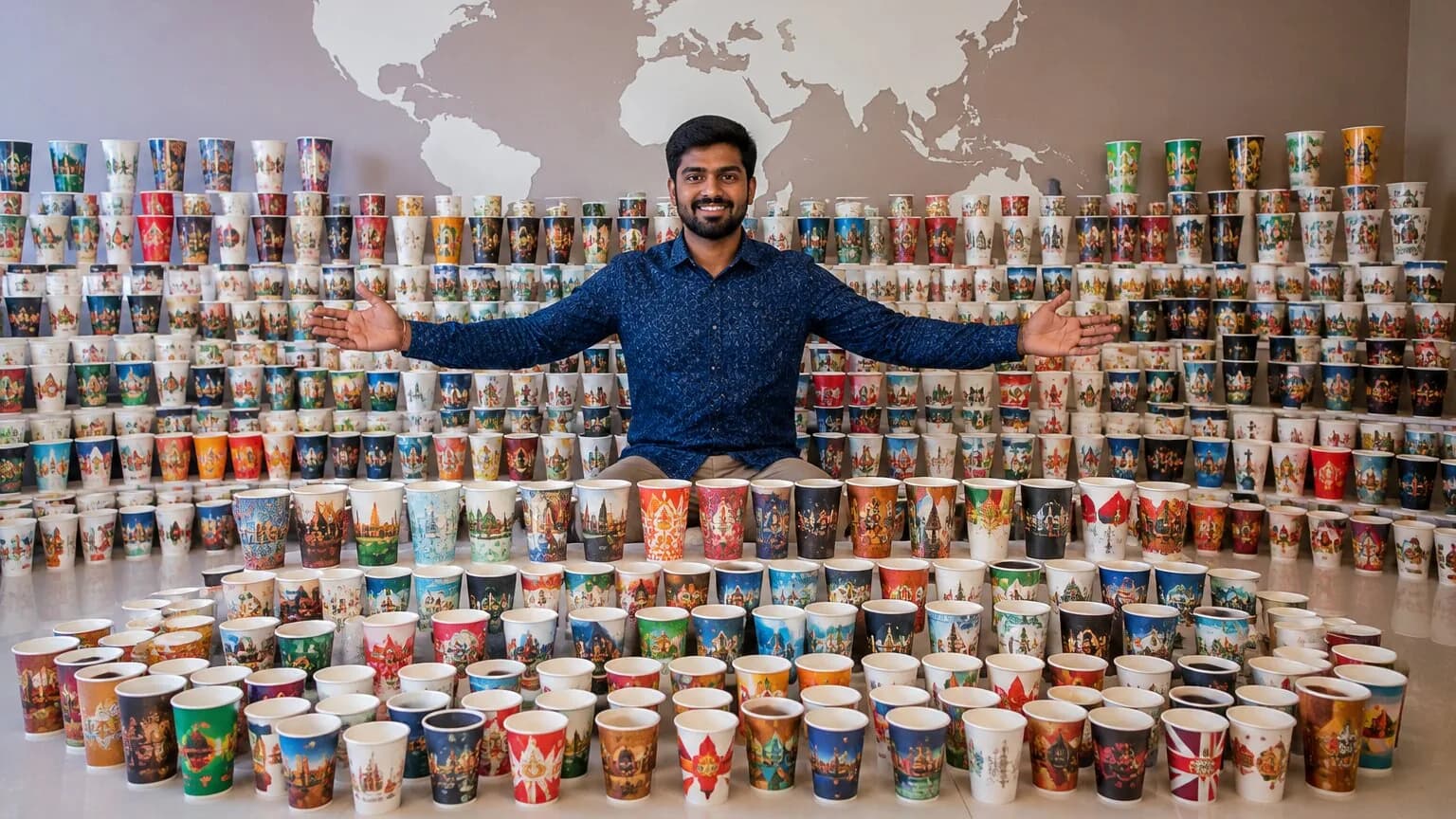 An Astonishing Collection: Indian Citizen Sets a World Record by Collecting 858 Paper Cups from 31 Countries