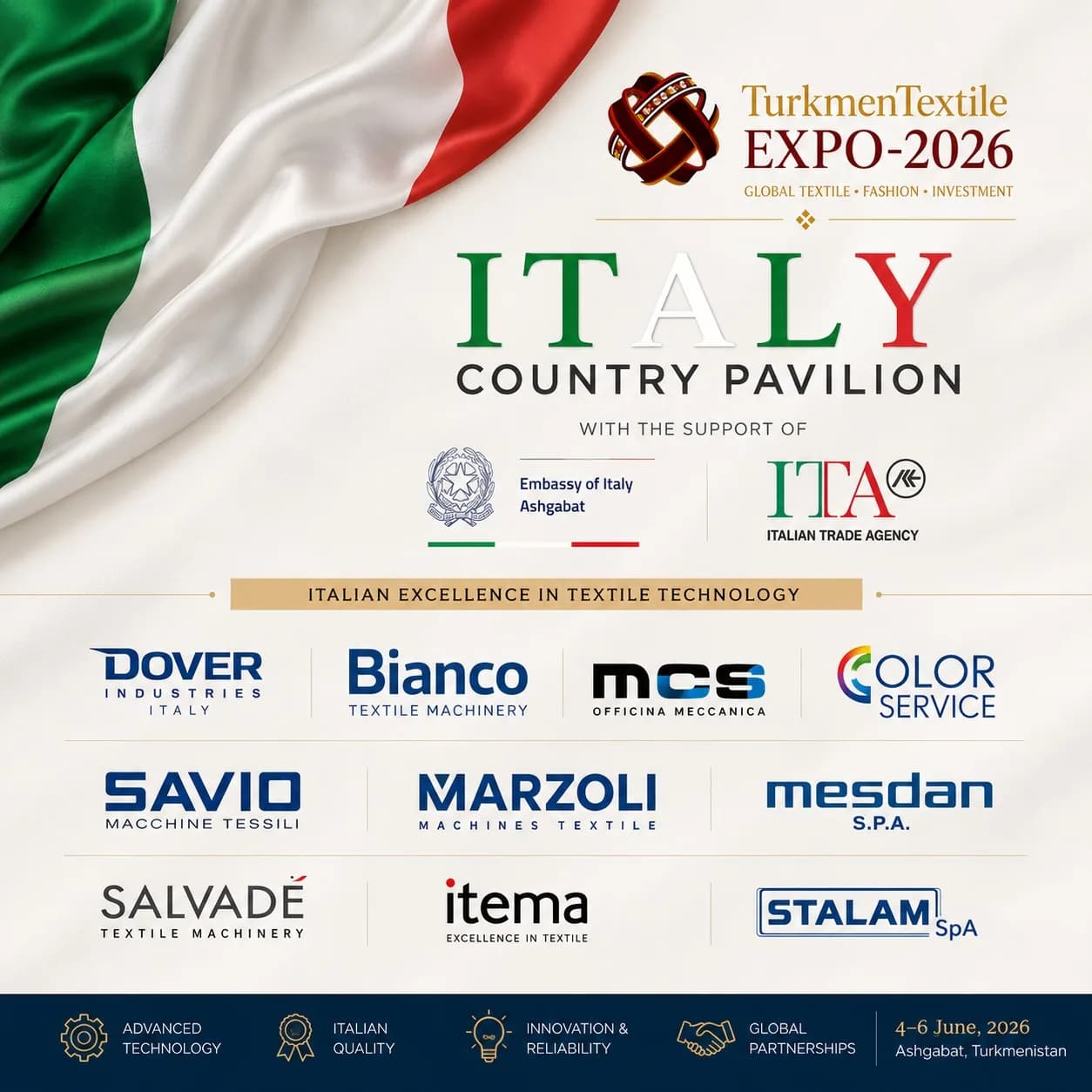 «TurkmenTextile Expo 2026» halkara sergisinde Italiýanyň iň öňdebaryjy tehnologiýalary görkeziler