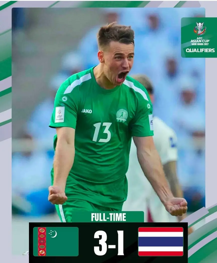 Türkmenistan Taýlandy 3:1 hasap bilen utdy we Aziýa Kubogyna gatnaşmaga ýakynlaşdy