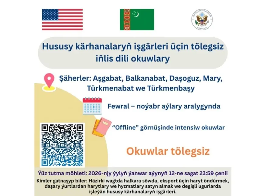 Hususy kärhanalaryň işgärleri üçin iňlis dili boýunça tölegsiz okuwlara kabul edilşik açyldy